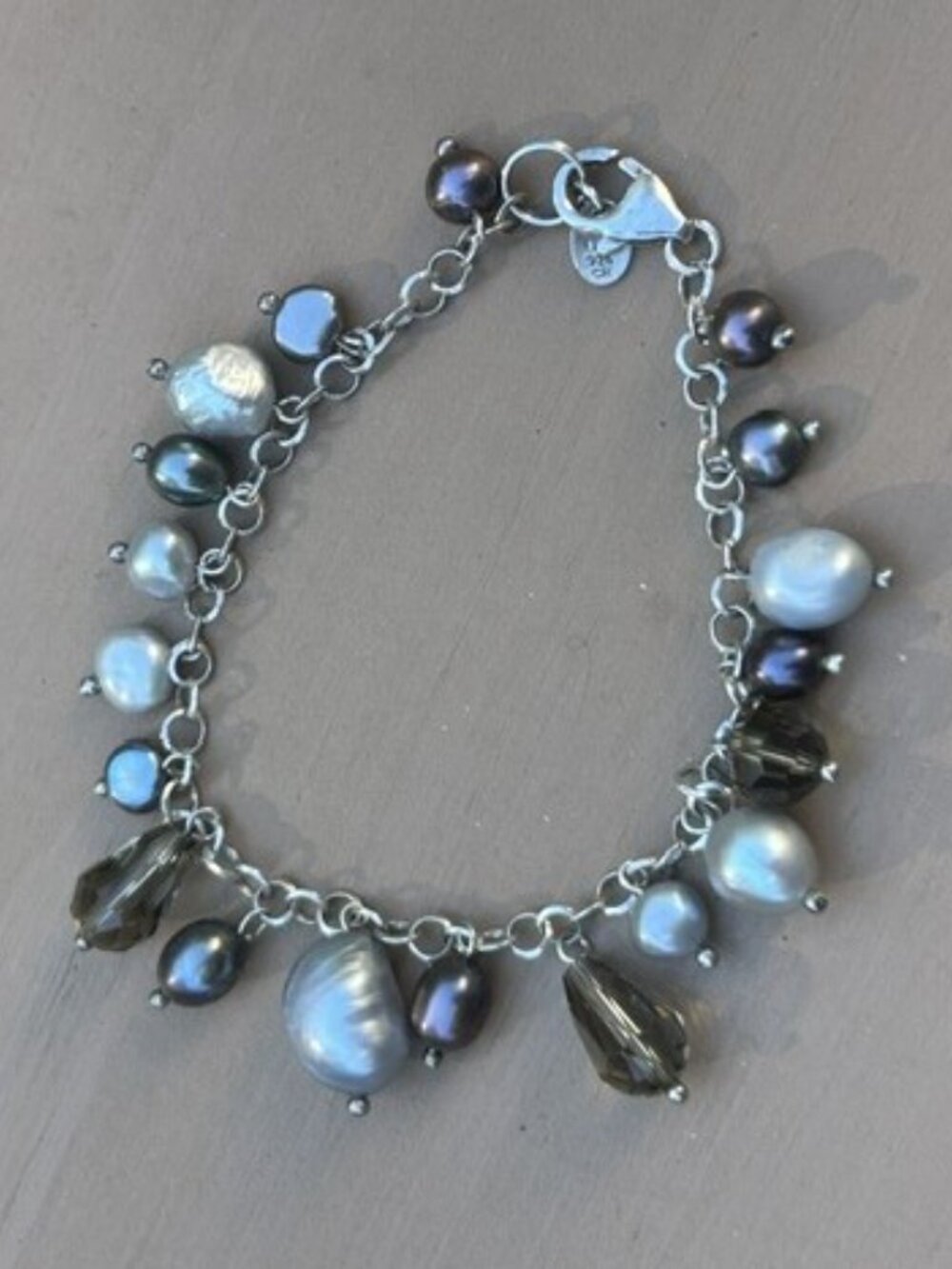 LUCAS LAMETH 925 Silver Baroque Pearl Smoky Quartz Beaded BRACELET